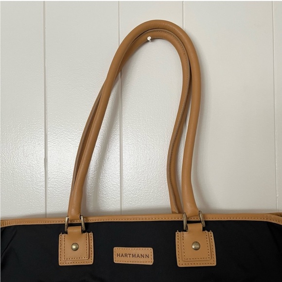 Hartmann XL Large Canvas Leather Tote Bag Purse Travel Black Tan 18” x 12” x 6” - Picture 5 of 12